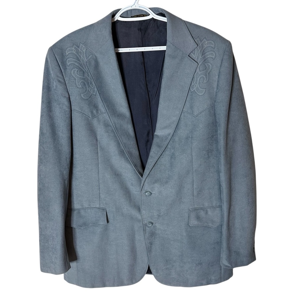 PAGANO WEST Vintage Microsuede Faux Suede Baby Blue Sport Coat Blazer Size 44L